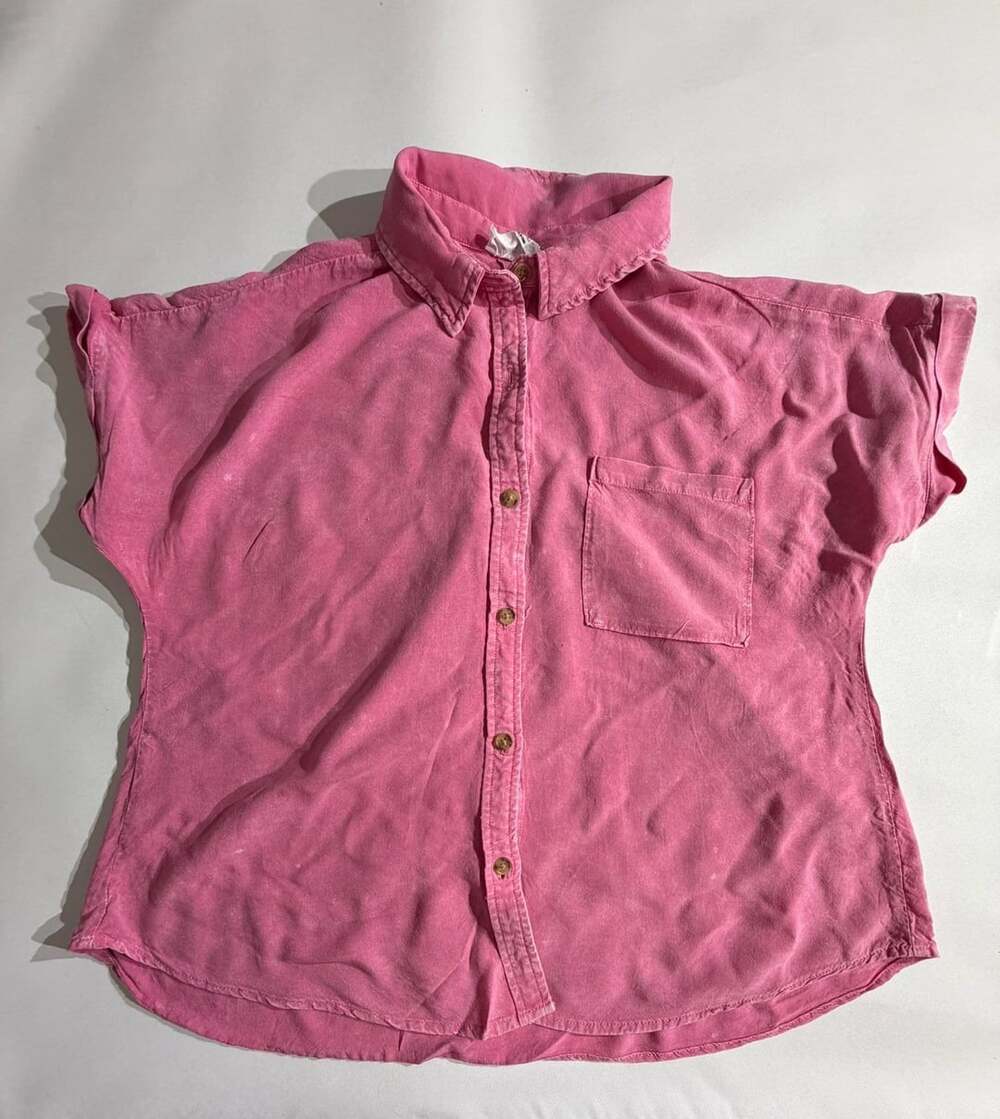 Double Zero Pink Short Sleeve Button Up Shirt Womens S